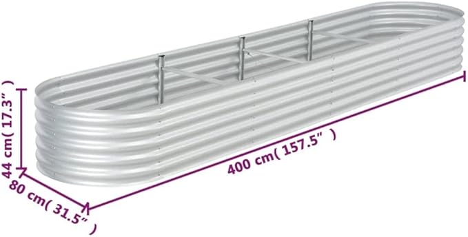 SKM Garden Raised Bed 400x80x44 cm Galvanised Steel Silver (Weight-26KG)
