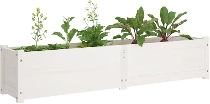 2 pcs Raised Garden Bed Garden Planter Box Planter Raised Bed Wood Planter Box Grow Vegetable Flower Herb Gardening White 59.1x12.2x12.2 Solid Wood Pine