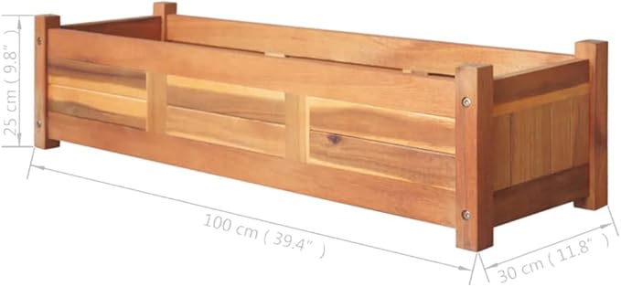 Acacia Wood Garden Raised Beds 2 pcs - 39.4 x 11.8 x 9.8 Outdoor Planter Box for Flowers Vegetables Herbs and Plant Gardening Beds