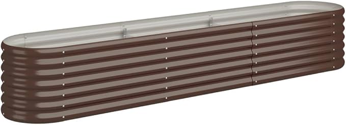 Powder-Coated Steel Garden Raised Bed Outdoor Metal Planter Box for Vegetables Flowers Herb 88.2x15.7x14.2 Brown-722
