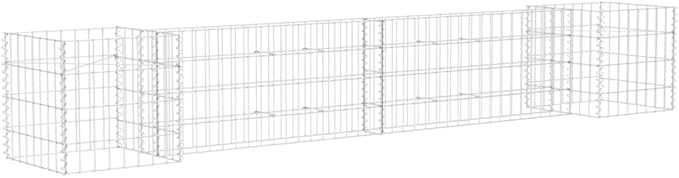 Galvanized Steel H-Shaped Gabion Planter Raised BedOutdoor Garden Galvanized Steel Wire Mesh Grid Stone Wall Flower Raised Bed for Vegetables Flowers Plants 102.4x15.7x15.7