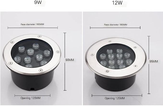 2pcs/lot AC220V/12V 9w/12w LED Round Inground Lamp 304 Stainless Steel Cover Red/ Yellow/ Blue/ Green / Purple Light IP67 Waterproof LED Embedded Spotlight Luopan Outdoor Lighting ( Size : 9w-AC220V-c