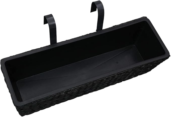 Black Water Hyacinth Rectangular Planter Set 2 Pack Indoor Modern Decorative Plant Pots with Steel Frame 23.6 Inch for Living Room Balcony