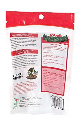 Jobe’s Organics Vegetable &amp Tomato Fertilizer Spikes 2-7-4 Time Release Fertilizer for All Vegetables Herbs and Tomato Plants 50 Spikes per Package (4 1 Pack)