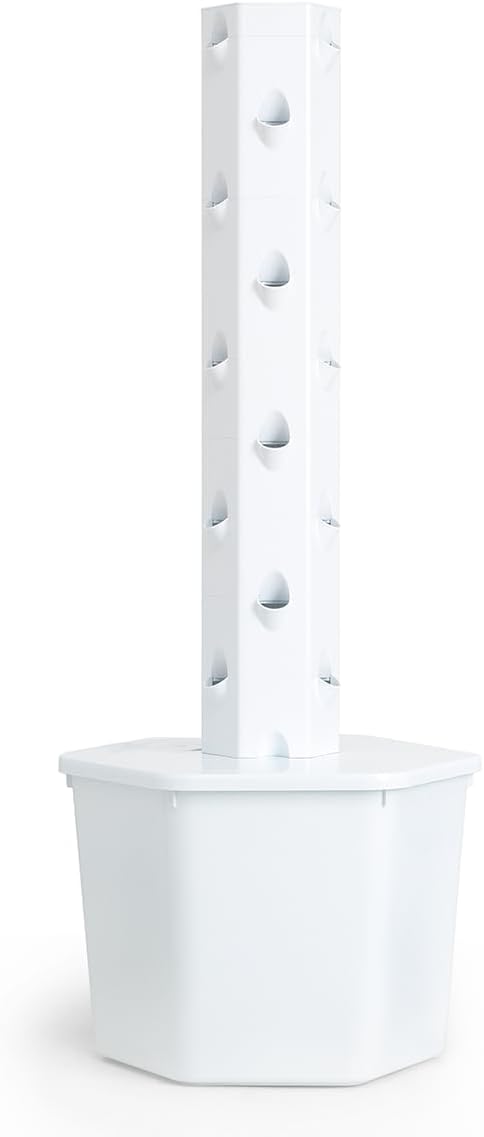 Standard Outdoor Vertical Hydroponic Growing System Kit Grow 27 Large Lettuce Vegetables Herbs Fruit | 20 Gallon Water Tank 20' Pump Cable Smart WiFi Timer | Easy Assembly &amp Use