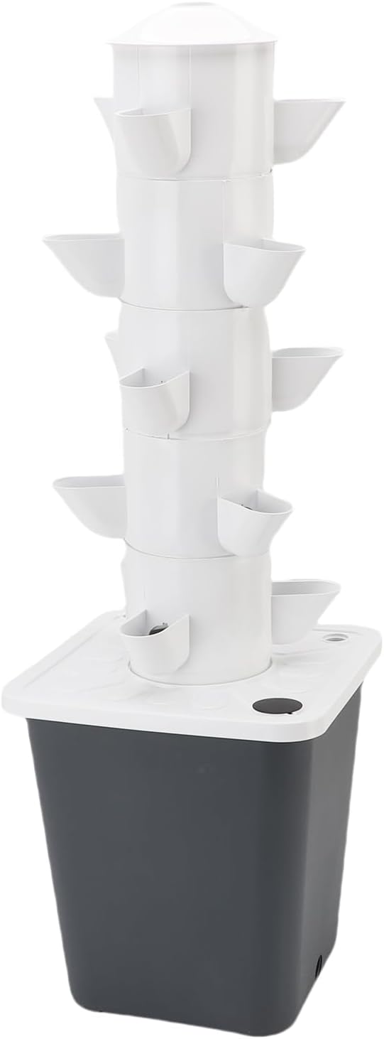 Vertical Hydroponic Tower 15 Holes 10L Water Tank Space Saving Vertical Planting Tower for Home School ABS Material