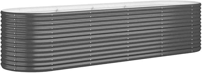 Large Oval Raised Garden Bed 116.5 x 116.5 x 26.8 in Anthracite Powder-Coated Steel Planter Box Weather-Resistant Outdoor Elevated Flower Bed for Patio Lawn Balcony