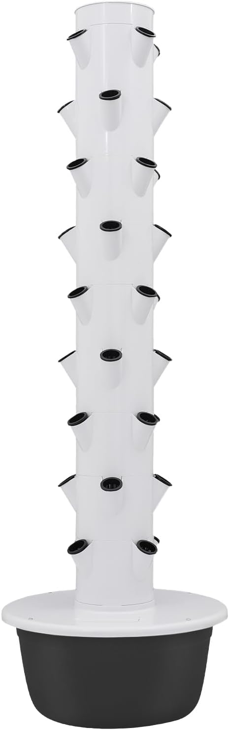 Growing Tower 9-Tier 36-Hole Hydroponic Growing System Hydroponics Growing Tower Germination Kit for Soil-Free Planting Indoor/Outdoor Home Garden (White + Balck)