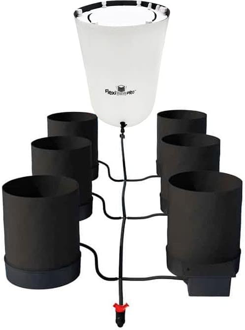 AutoPot 6 Pot GeoPot Systems with 3 Gallon Fabric Pots - Self-Watering Gravity-Fed Hydroponic System (6Pot with 25 gal PRO Flexi Tank) Indoor Black