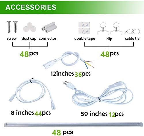 48 Pack LED Grow LightT8 Integrated Growth Tube Lamp 4ft 2160W(45w x 48 11200W Equivalent)Full Spectrum Sunlight ReplacementDouble RowLinkable Design4 Foot Plant Lights for Indoor Plant
