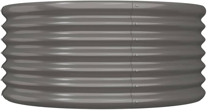 Large Round Garden Planter Grey Powder-Coated Steel Outdoor Raised Garden Bed 61 Gallon Capacity for Patio &amp Balcony Durable All-Season Use