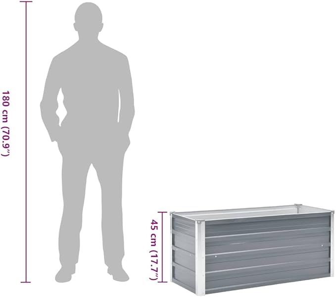 SKM Raised Bed Gray Galvanized Steel 39.4 x 15.7 x 17.7 in Raised BedGrey (Weight 9.3KG)