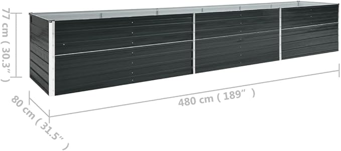 SKM Garden Raised Bed Garden Raised Bed Galvanized Steel 189x31.5x30.3 Anthracite