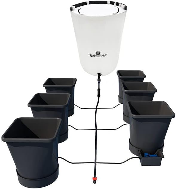 AutoPot 6 Pot XL System with 6.6 Gallon Plastic Pots and 25 Gallon PRO FlexiTank - Self-Watering Gravity-Fed Hydroponic System (6PotXL - 6.6 Gallon - 25 Gallon PRO FlexiTank) Indoor Black