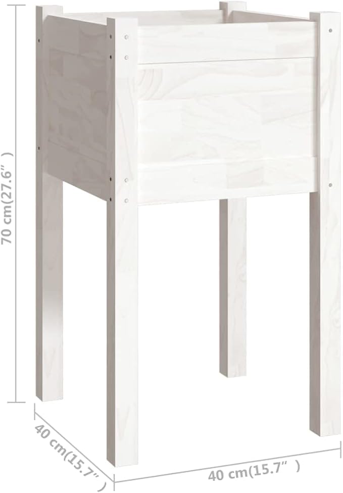 Wooden Garden Planter Box Stand with Legs Outdoor Raised Garden Bed Garden Yard Wood Box for Vegetables Flowers Herbs White 15.7x15.7x27.6 Solid Wood Pine