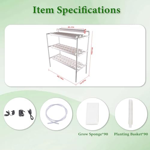 Hydroponic Grow Kit - Wall-Mounted System with 36 Plant Sites Food-Grade PVC-U Pipes Water Pump Timer Nest Basket &amp Sponge for Leafy Vegetables