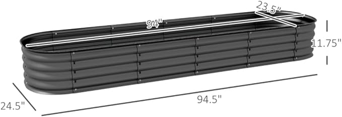 94.5 Inch Galvanized Steel Raised Garden Bed Planter with Open Bottom – Weed Resistant Outdoor Vegetable Herb Flower Planter Easy to Assemble