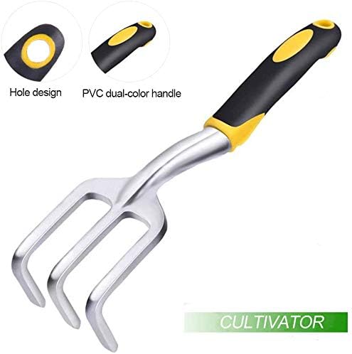 Garden Tool Set 3 Pcs Gardening Tools Including Garden Trowel Transplant Trowel and Hand Cultivator Aluminum Alloy Gardening Supplies with Handle for Gardening Digging Transplanting Yellow