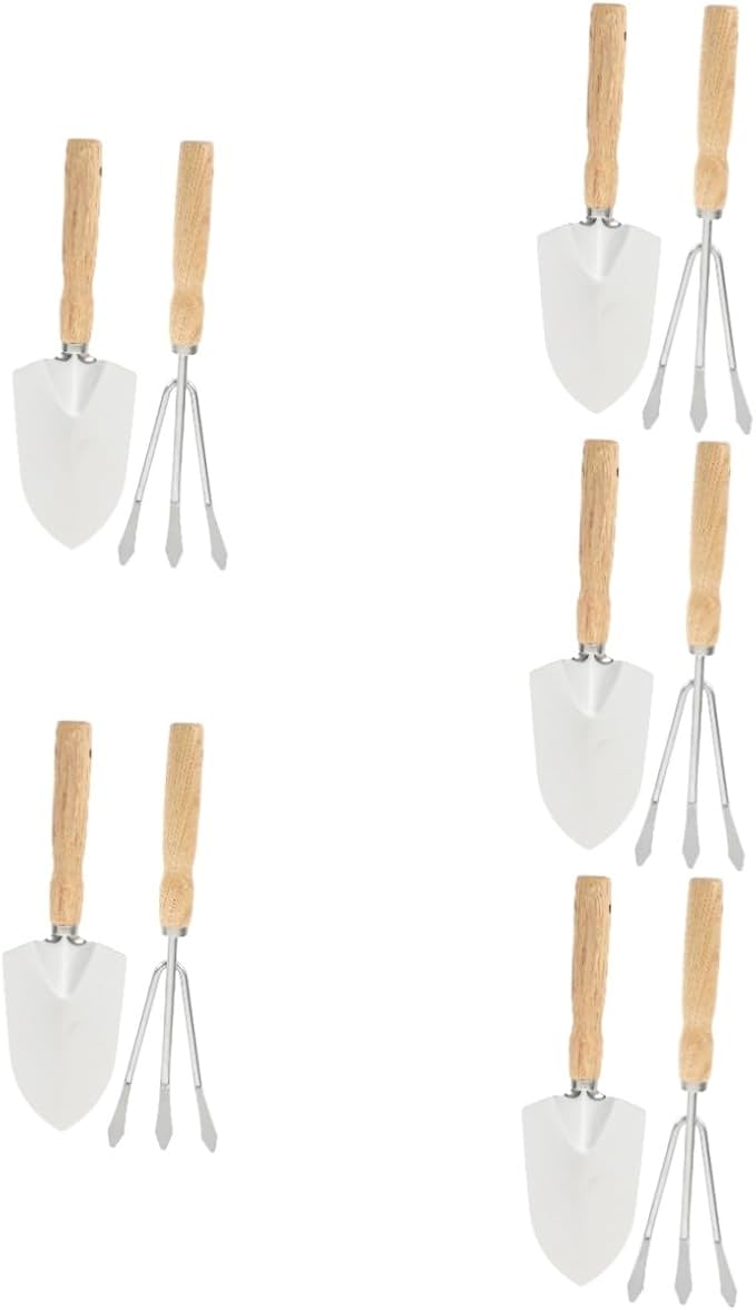 5sets Gardening Tool Hand Trowel and Rake for Soil Loosening Planting and Weeding for Bonsai and Small Garden Projects