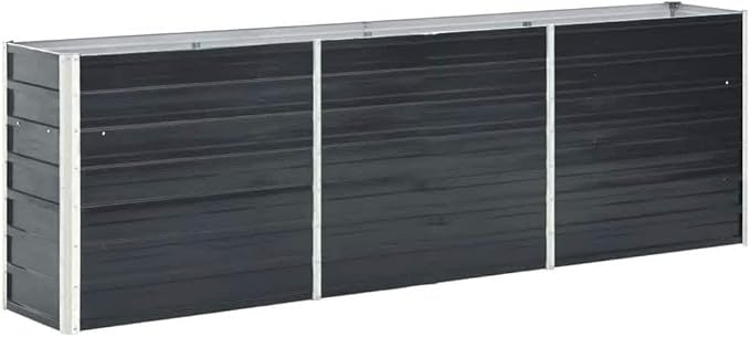 vidaXL Large Anthracite Galvanized Steel Raised Bed 94.5 X 15.7 30.3 in Weathered Finish Modern Planter Ideal for Balcony Garden Patio Outdoor Gardening Flower Pot Box Rectangular Planters