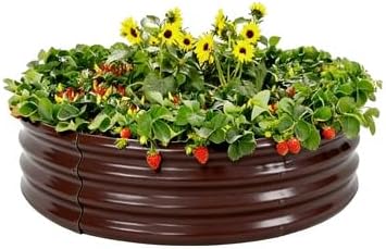Round Metal Garden Planter Raised Bed Brown 24-Inch Diameter