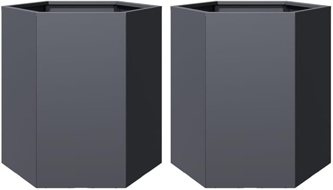 Anthracite Steel Hexagonal Garden Planter Set of 2 Large Outdoor Raised Garden Bed for Flowers &amp Vegetables 15.7x18.1x17.7in Durable Metal Planter Box