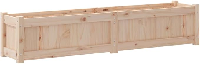 Garden Planter Set of 2 Natural Solid Pine Wood Rustic Finish 59.1 inch Rectangular Raised Garden Bed for Outdoor Plants High Capacity