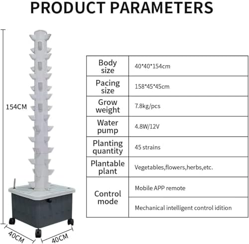 Hydroponics Growing SystemHydroponics Tower 45 Pods Garden Hydroponic Growing SysGarden Tower Aeroponics Growing Kit with Pump and Movable Water Tankfor Home Kitchen Gardening