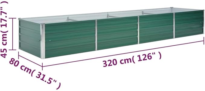 SKM Garden Raised Bed Galvanised Steel 320x80x45 cm Green (Weight-12KG)