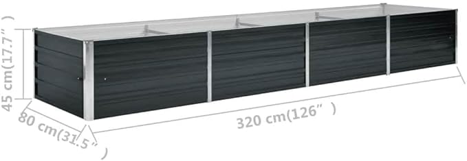 vidaXL Garden Raised Bed Galvanised Steel Rectangular Garden Planter for Flowers and Planters Bottomless Raised Flower Bed Weather-Resistant Anthracite 126x31.5x17.7