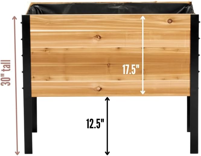 EARTH ELEVATED 100% Canadian Cedar Wood Elevated Garden Bed for Gardening - Planter Pot to Grow Herbs Flowers and Vegetables at Home Indoor and Outdoor Patio Balcony Deck - 18” x 36” x 30”