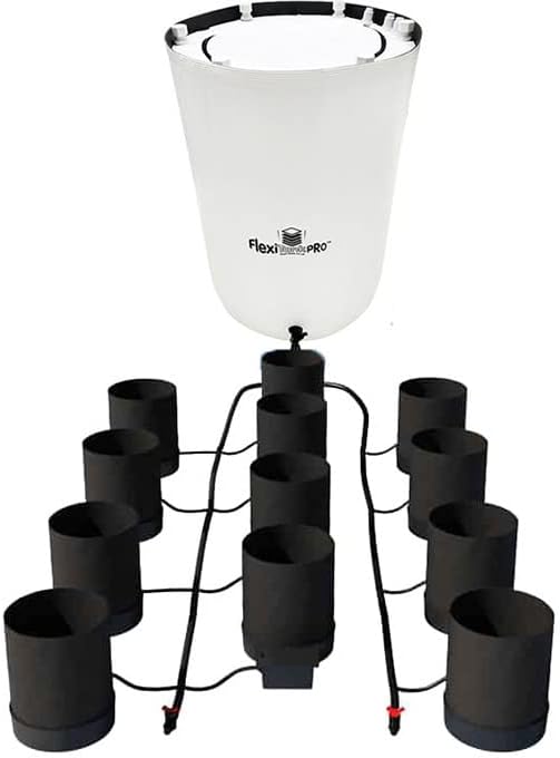 AutoPot 12 Pot GeoPot System with 5 Gallon Fabric Pots - Self-Watering Gravity-Fed Hydroponic System (12Pot with 60 gal PRO Flexi Tank) Indoor Black
