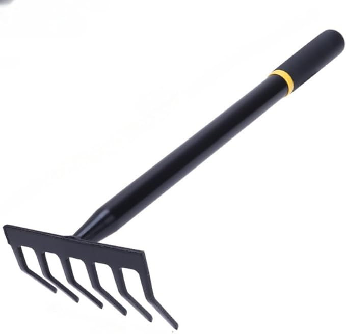 Garden Tool Set 4 PCS Heavy Duty Carbon Steel Gardening Tool Set with Non-Slip Rubber Grip Rake Shovel Outdoor Hand Tools Set Beach Combing Tool Kit Unisex Gifts for Seniors (Hand rake)