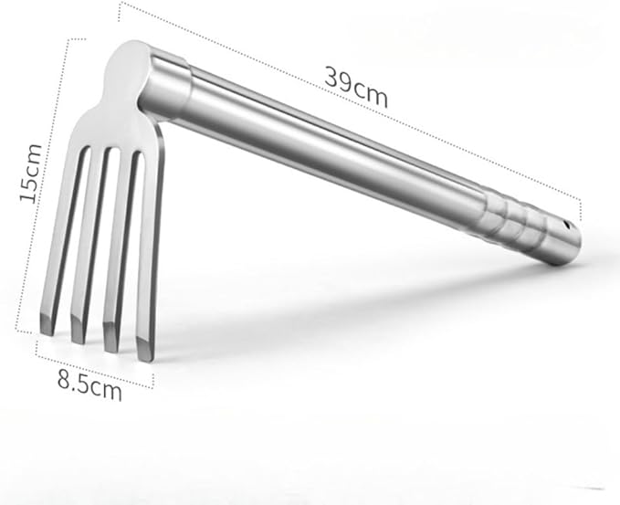 Garden Tool Set 4 PCS Heavy Duty Stainless Steel Gardening Tool Set Short Handle Farming Rake Shovel Outdoor Hand Tools Set Beach Combing Tool Kit Unisex Gifts for Seniors (Hand rake)