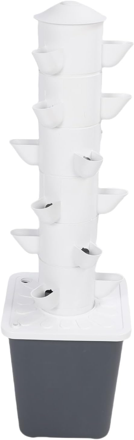Respicefinem Vertical Hydroponic Growing System Space Saving 18 Hole Hydroponic Tower with 10L Watertank for Home Indoor Gardening Us Plug