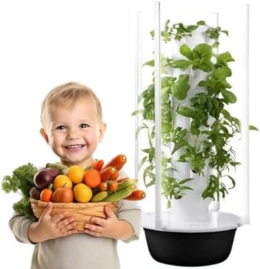 Smart Hydroponic Growing Tower with Pump &amp LED - Indoor Vertical Garden System for Home Gardening Space-Saving Plant Growth Perfect for Herbs &amp Vegetables