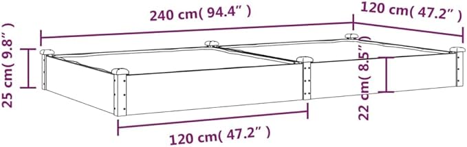 Solid Fir Raised Garden Bed with Liner Brown 94.5x47.2x9.8 for Flowers Herbs Vegetables - Perfect Outdoor Planter Box for Gardening Planting Growing