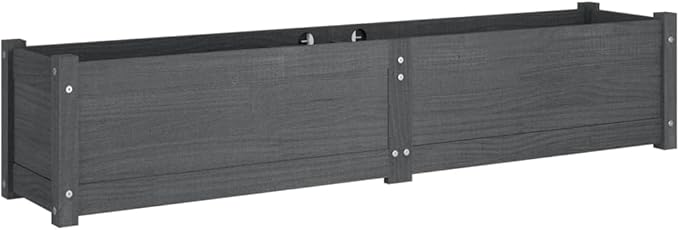 Grey Solid Pinewood Raised Garden Bed 59.1x59.1x12.2 inch Rectangular Planter Box Durable Outdoor Plant Container for Flowers Vegetables Gardening