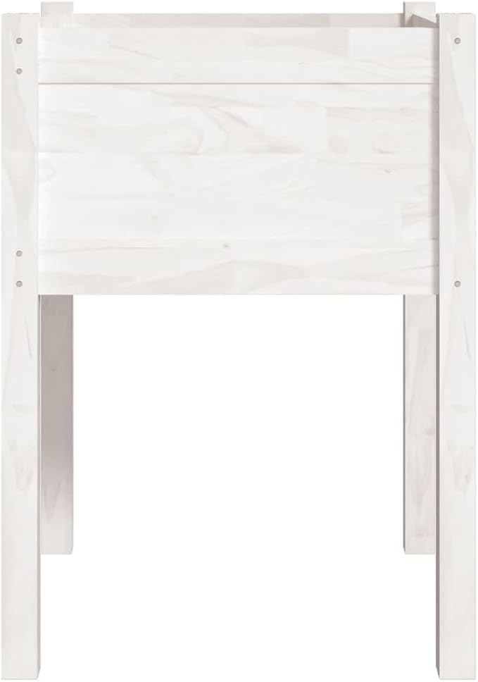 White Garden Planter Box Pine Wood Outdoor Flower Bed for Large Plants Vegetable Planting - 19.7x19.7x27.6