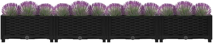 63x15.7x9.1 Raised Garden Bed Black Polypropylene Planter Box for Outdoor Plants Modern Rectangle Herb Tomato Flower Trough Patio &amp Yard Use