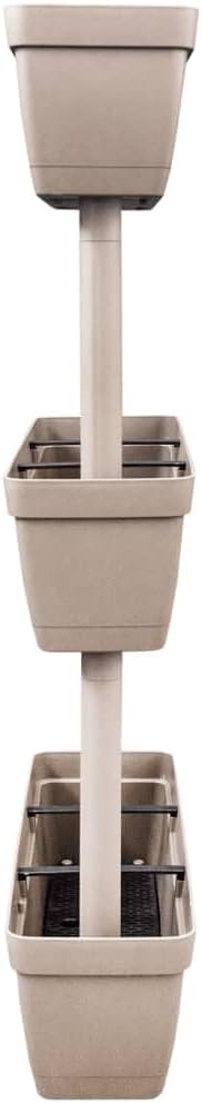 3-Tier Garden Planter Taupe TPR Weatherproof Raised Garden Bed for Outdoor Plants 19.3 x 6.3 x 39.4 Vertical Stackable Planter Box System 3 Pack