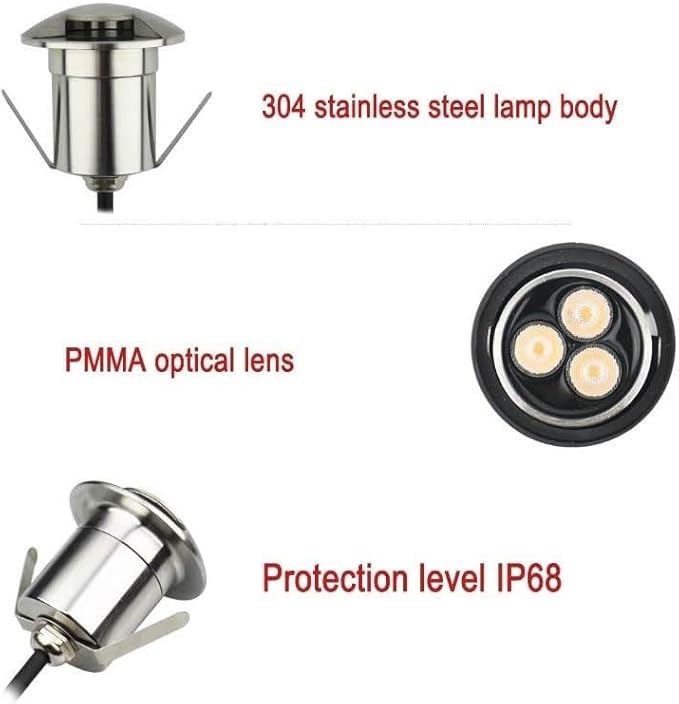 1W Ground LED Landscape Lights - Outdoor Recessed Spot Light Side-lit Underground Lamp IP67 Waterproof Stainless Steel Garden Buried Light LED Floor Lamp(Warm White1w-52mm(12V))