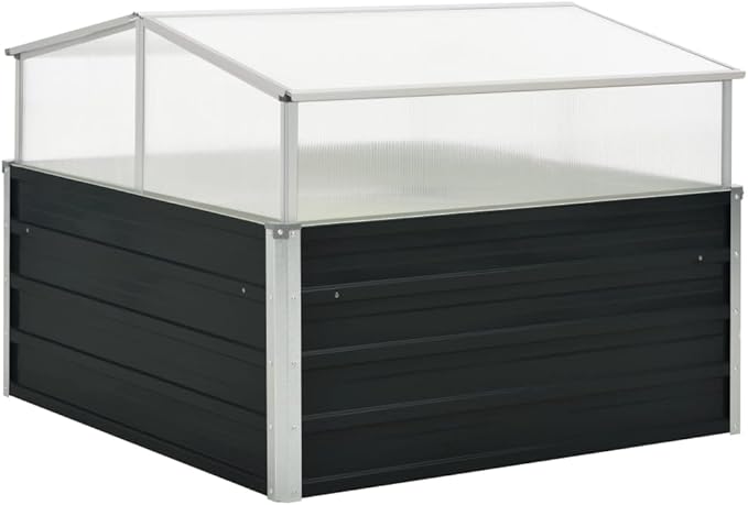 Galvanized Steel Garden Raised Bed with Greenhouse Outdoor Galvanized Metal Planter Box Outdoor Gardening Planting Box for Flowers and Plants Anthracite 39.4x39.4x30.3-58