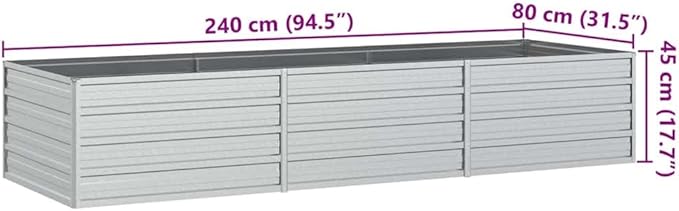 Garden Raised Bed Silver Galvanized Steel Large 94.5x31.5x17.7 Inch Outdoor Planter for Vegetables Herbs Flowers Modern Design