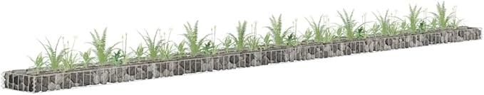 Gabion Raised Garden Bed Silver Galvanized Steel 177.2x11.8x3.9 Inch Sturdy Outdoor Planter Box for Flowers &amp Plants