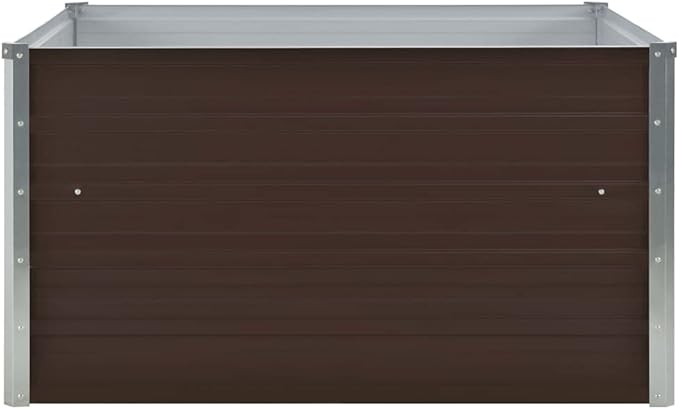 YAFF Raised Garden Bed Outdoor Square Metal Raised Bed Interior Support Brackets &amp Foldable Safety Edge Galvanized Steel Planter Box 39.4x39.4x17.7-Brown