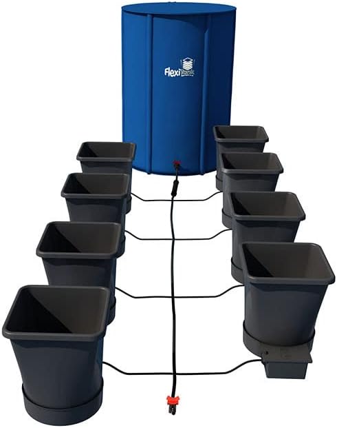 AutoPot 8 Pot XL System with 6.6 Gallon Plastic Pots and 25 Gallon FlexiTank - Self-Watering Gravity-Fed Hydroponic System (8PotXL - 6.6 Gallon - 25 Gallon FlexiTank) Indoor Black