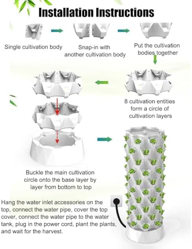 Aeroponic Garden Tower - Hydroponic Growing System for Vegetables Herbs and Strawberries - 48 Holes for Indoor and Outdoor Use