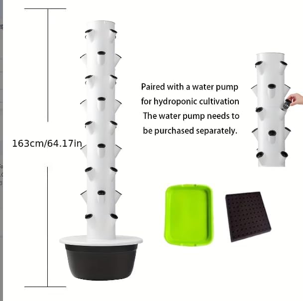 Hydroponic Grow Tower Vertical Aeroponic Tower for FruitsFlowersVegetables 9 Layer 36 Pots Planter with Water Tank and Pump Black