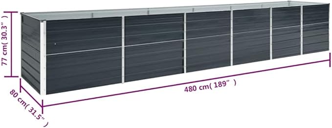 Anthracite Galvanized Steel Raised Garden Bed Large Rectangular Outdoor Planter Box for Vegetables Herbs Flowers 189x189x30.3 in